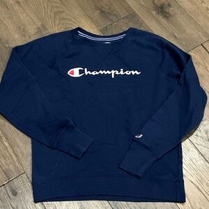 Champion Navy Crewneck Sweatshirt with White Script Logo